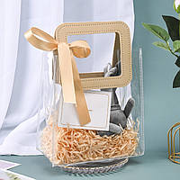 Сумка прозора для квітів і подарунків із кремовою ручкою 17х15х8.5 см