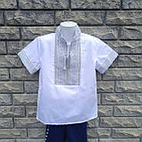 Вишиванка дитяча з коротким рукавом для хлопчика, біла 12 років, фото 2