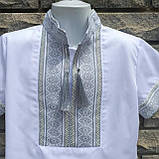 Вишиванка дитяча з коротким рукавом для хлопчика, біла 12 років, фото 4