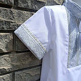 Вишиванка дитяча з коротким рукавом для хлопчика, біла 12 років, фото 3