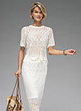 Костюм VIVA  жіночий ажурний кофта короткий рукав спідниця зі шнурком 42/46 молочний, фото 3