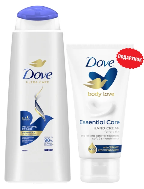 Подарунковий набір Dove "Інтенсивне відновлення" (шампунь+крем для рук)