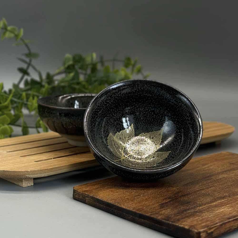 Піала керамічна в техніці «око дракона» Золотистий клен 1шт 110мл, фото 1