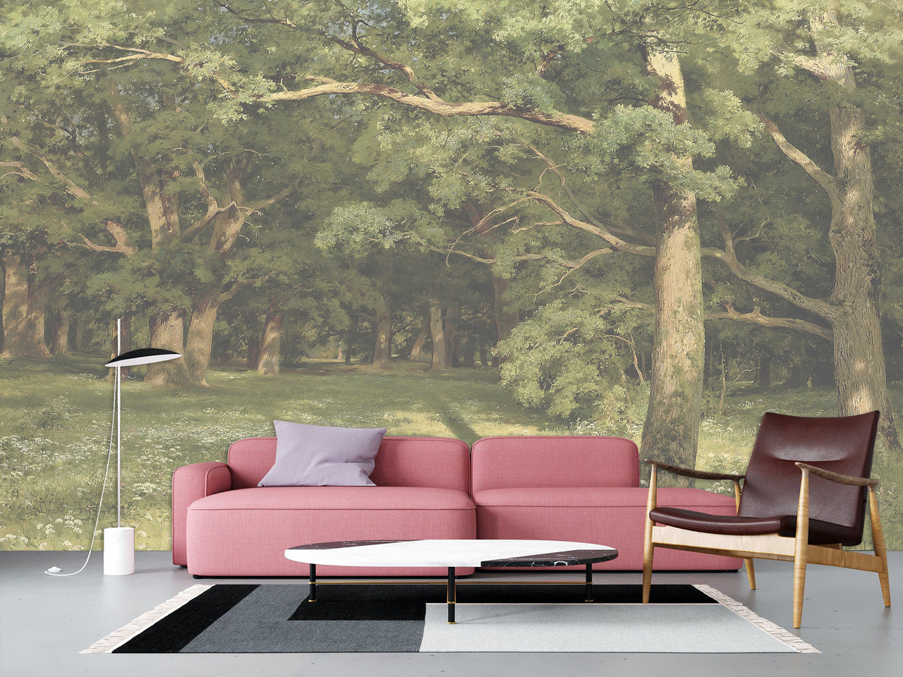 Фотошпалери самоклеюча плівка Oracal вінтажні шпалери природний принт "Зелений ліс" для вітальні, фото 1