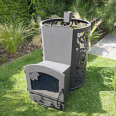 Піч для бані на дровах "Жанна" (кам'янка з виносом, зі склом, з парогенератором), 8мм