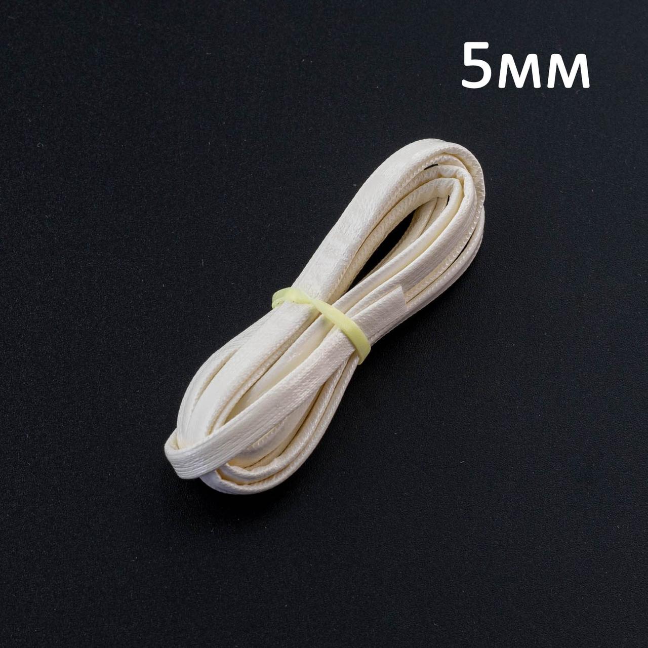Декоративний міцний шнур із шкірозамінника 5мм білий відріз 1м SHV056, фото 1