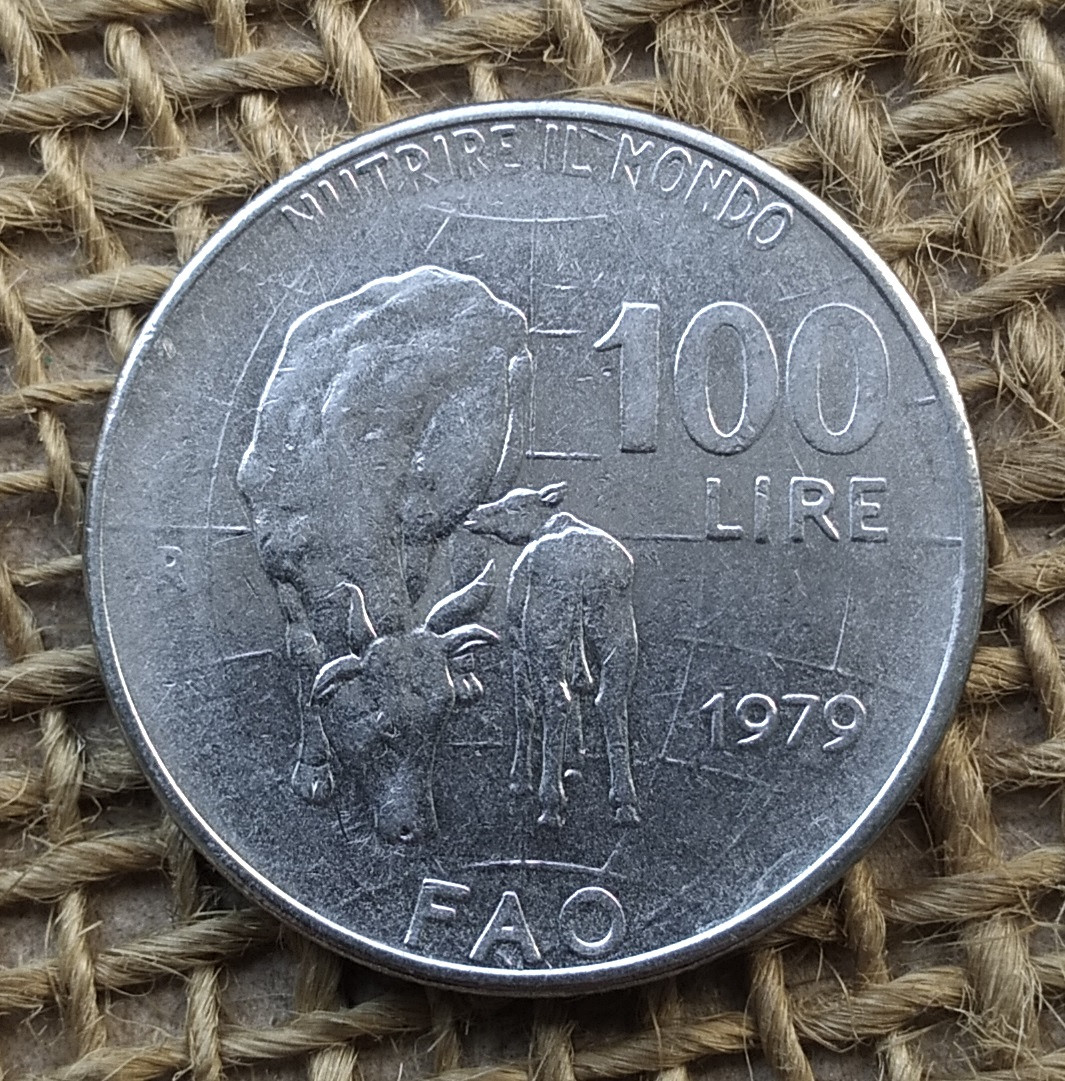 100 лiр 1979 року. "Продовольча програма". Iталiя, фото 1