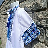 Вишиванка дитяча з коротким рукавом для хлопчика, біла з синім, фото 3