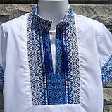 Вишиванка дитяча з коротким рукавом для хлопчика, біла з синім, фото 5
