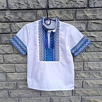 Вишиванка дитяча з коротким рукавом для хлопчика, біла з синім