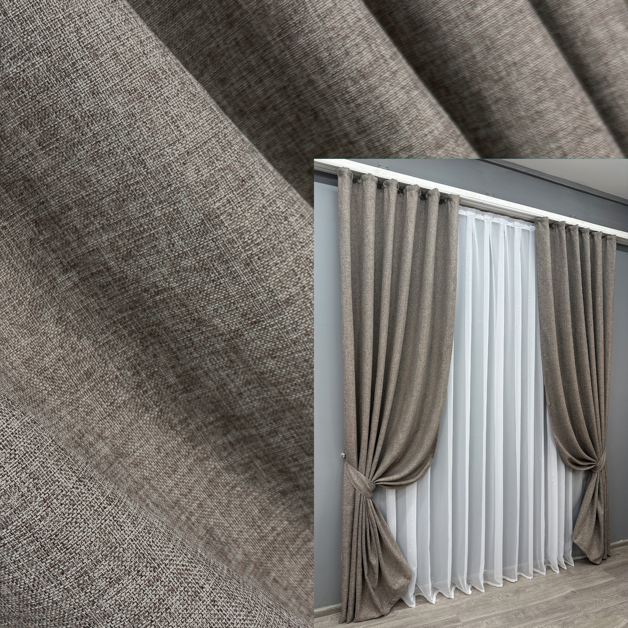 Комплект штор (2шт. 1,5х2,7м.) колекція "Льон Мішковина". Колір сірий. Код 1769ш 33-0729, фото 1