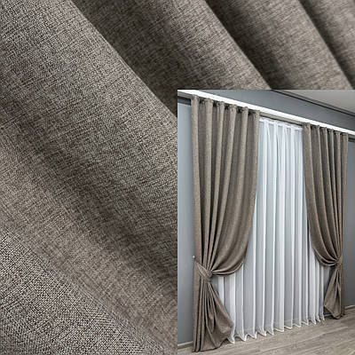 Комплект штор (2шт. 1,5х2,7м.) колекція "Льон Мішковина". Колір сірий. Код 1769ш 33-0729