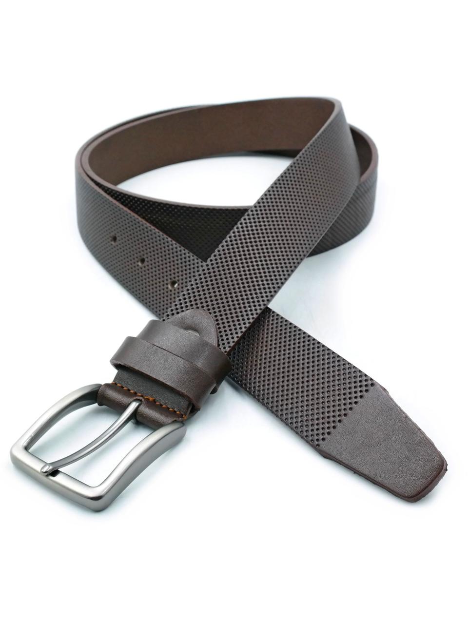 Шкіряний чоловічий ремінь Weatro 3,3 х 110-125 см Темно-коричневий, фото 1