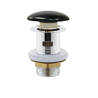 Донний клапан для раковини з переливом Mixxus POP-UP-08 BLACK автоматичний (Click-Clack) (Чорна керамічна накладка) 1 1/4''