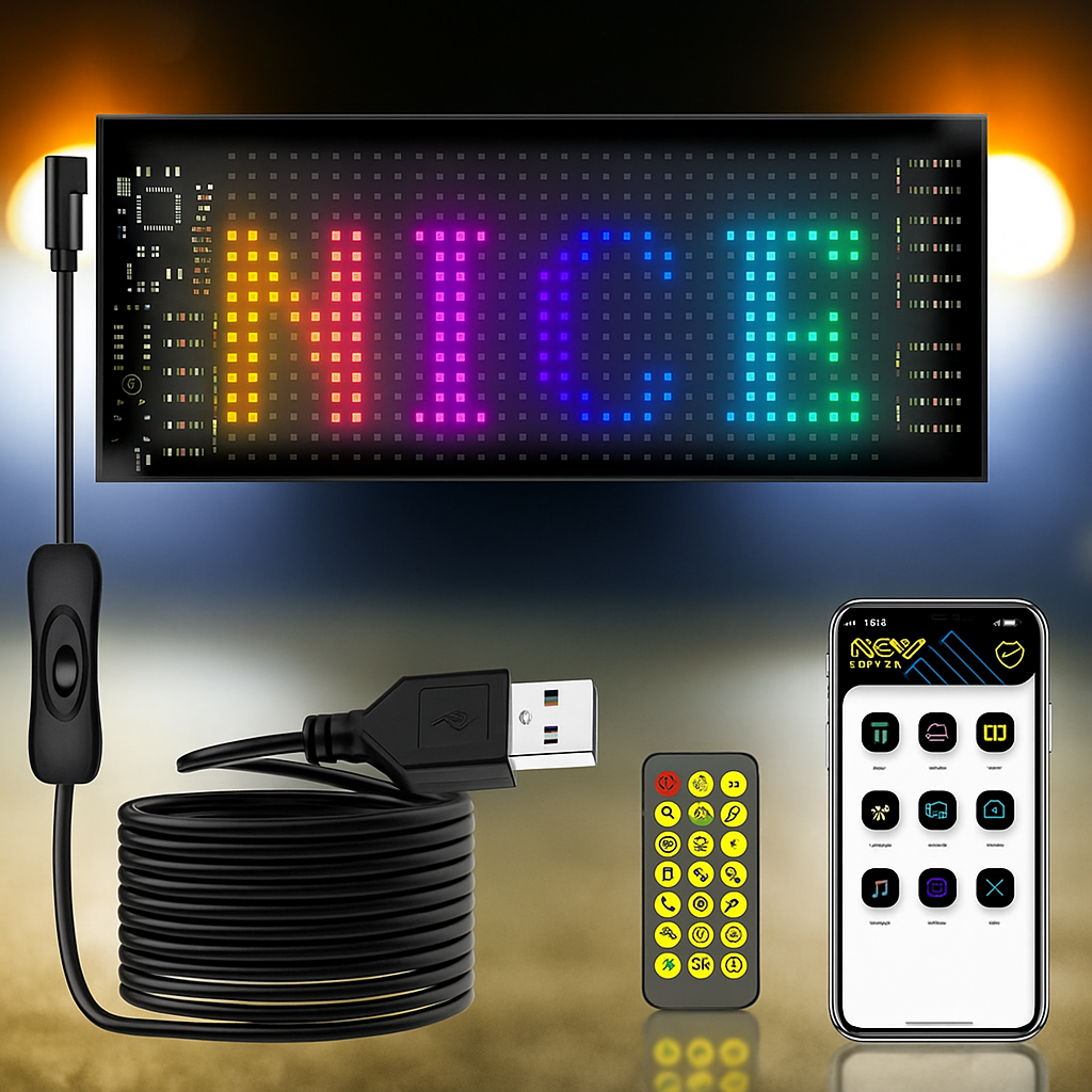Гнучка LED-панель Matrix Panel Fullcolor LED-панель для авто з Bluetooth Світлодіодна LED-панель пульт + телефон, фото 1