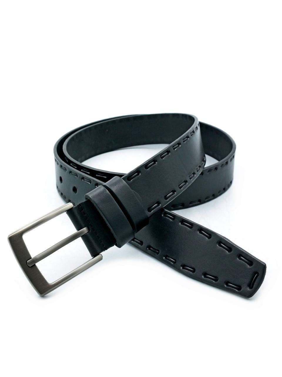 Шкіряний чоловічий ремінь Weatro 3,3 х 110-125 см Чорний, фото 1