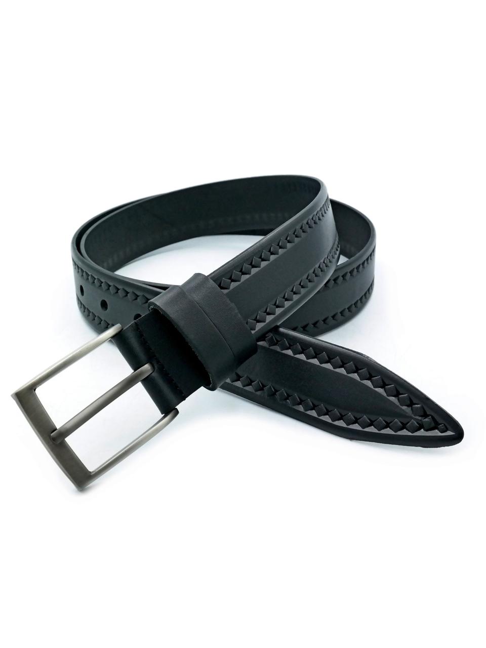 Шкіряний чоловічий ремінь Weatro 3,3 х 110-125 см Чорний, фото 1