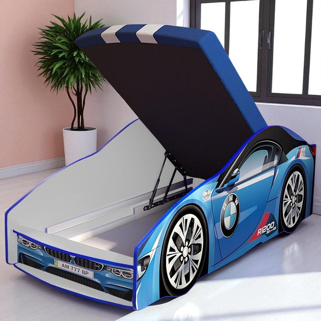Ліжко машина БМВ Еліт КОМПЛЕКТ з матрацом, дитяче ліжко авто з вбудованим матрацом Спорт