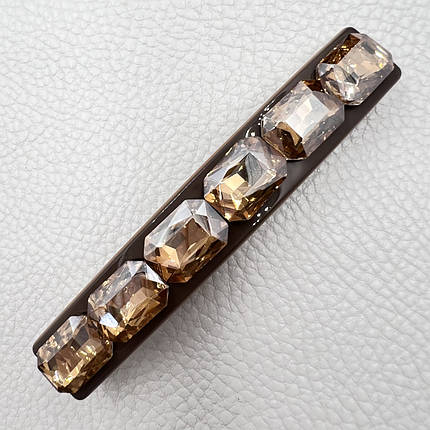 Шпилька автомат для волосся з жовтими кристалами, що переливаються, розмір 9 см висота 1.5 см, фото 1