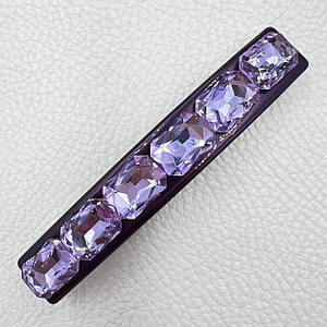 Шпилька автомат для волосся з фіолетовими кристалами, що переливаються, розмір 9 см висота 1.5 см