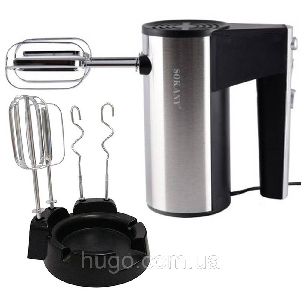 Міксер ручний Sokany SX-6629-2 з підставкою, 300Вт, 4 насадки / Міксер кухонний / Ручний міксер, фото 1