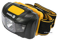 Фонарь на лоб светодиодный VOREL; 2 режими (1+2 LED), 1 Вт, 100 lm, живл/- 3 ААА батарейки [12/48]