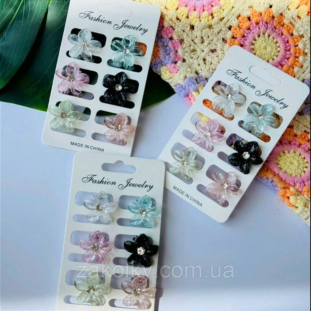 Шпилька краб для волосся "Квіточки з камінчиків".