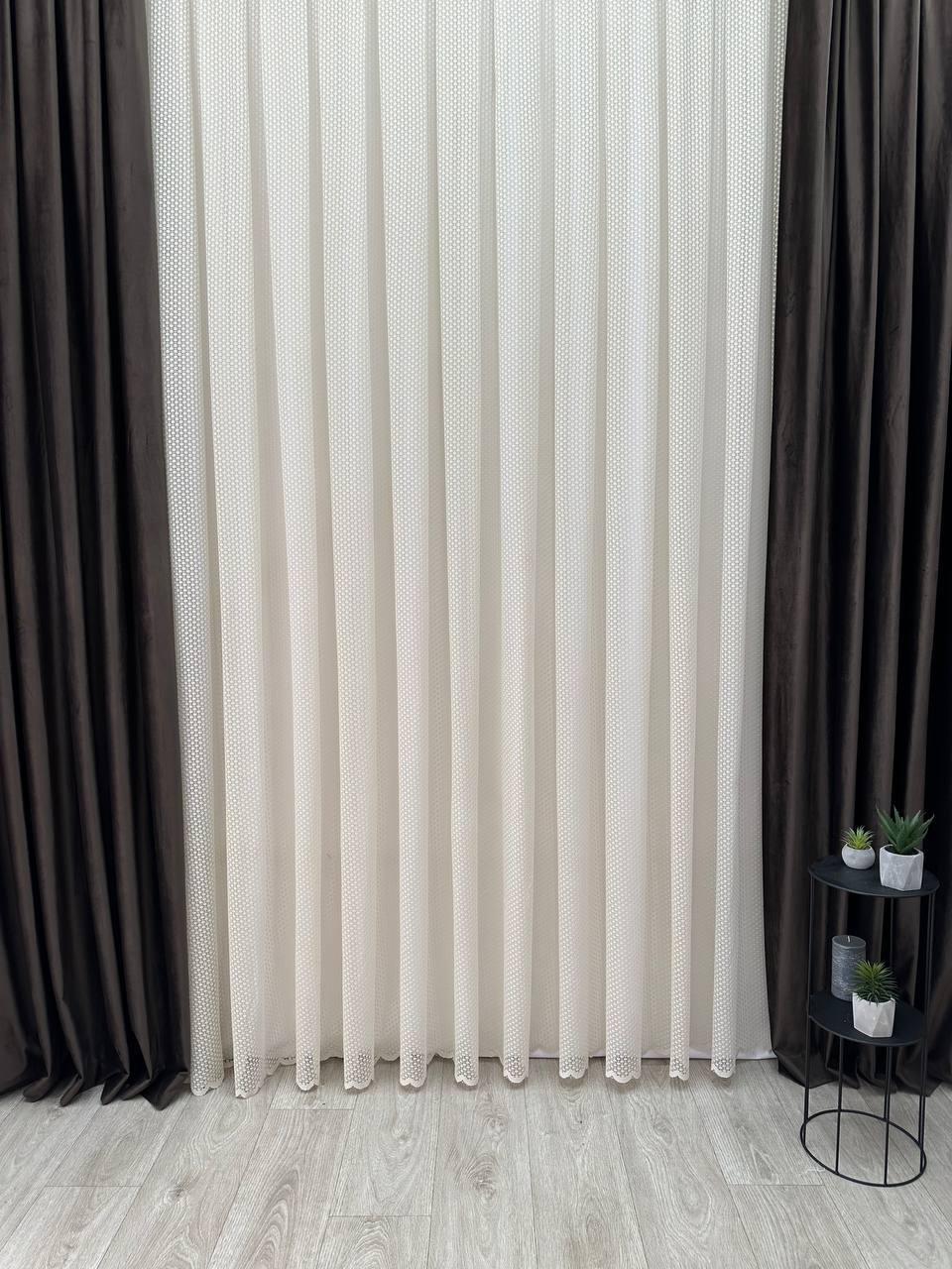 Однотонна тюль "Гіпюр". Колір: капучіно, фото 1