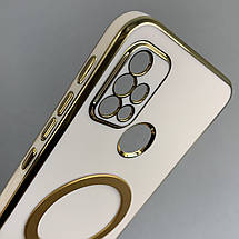 Чохол для Motorola G20 з металевим кільцем MagSafe із золотою рамкою на моторола г20 пудровий q08w, фото 3