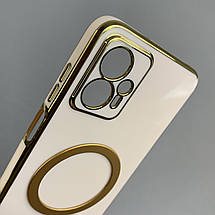 Чохол для Motorola G23 з металевим кільцем MagSafe із золотою рамкою на моторола г23 пудровий q08w, фото 3