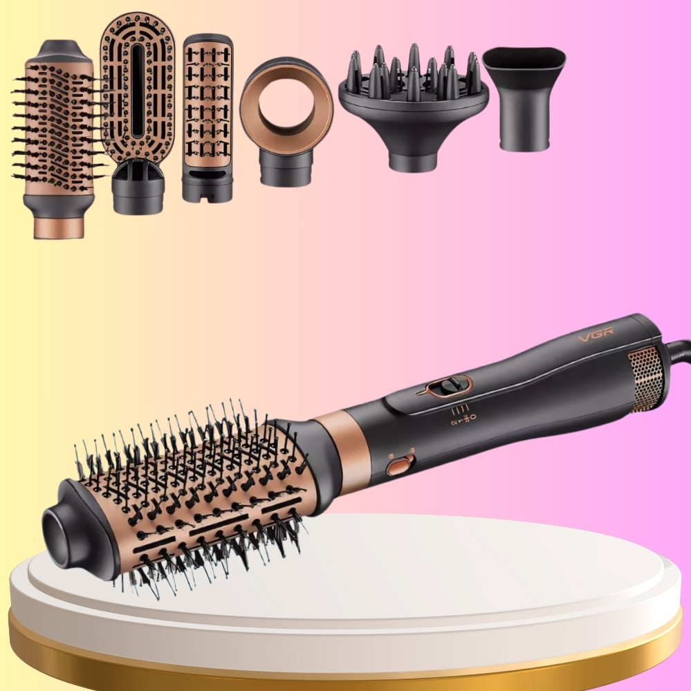 Фен щітка мультистайлер 6в1 VGR V-491 набір для укладання волосся з 6 насадками 3 режими, фото 1