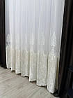 Тюль на бамбуковій основі з оксамитовими вставками та красивою вишивкою по низу. Колір: молочний, фото 5