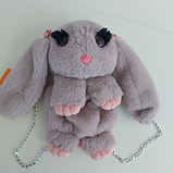 Дитяча сумочка-рюкзак м'яка іграшка «Кролик» сірий, 29 см ТМ Копиця (00205-10), фото 2