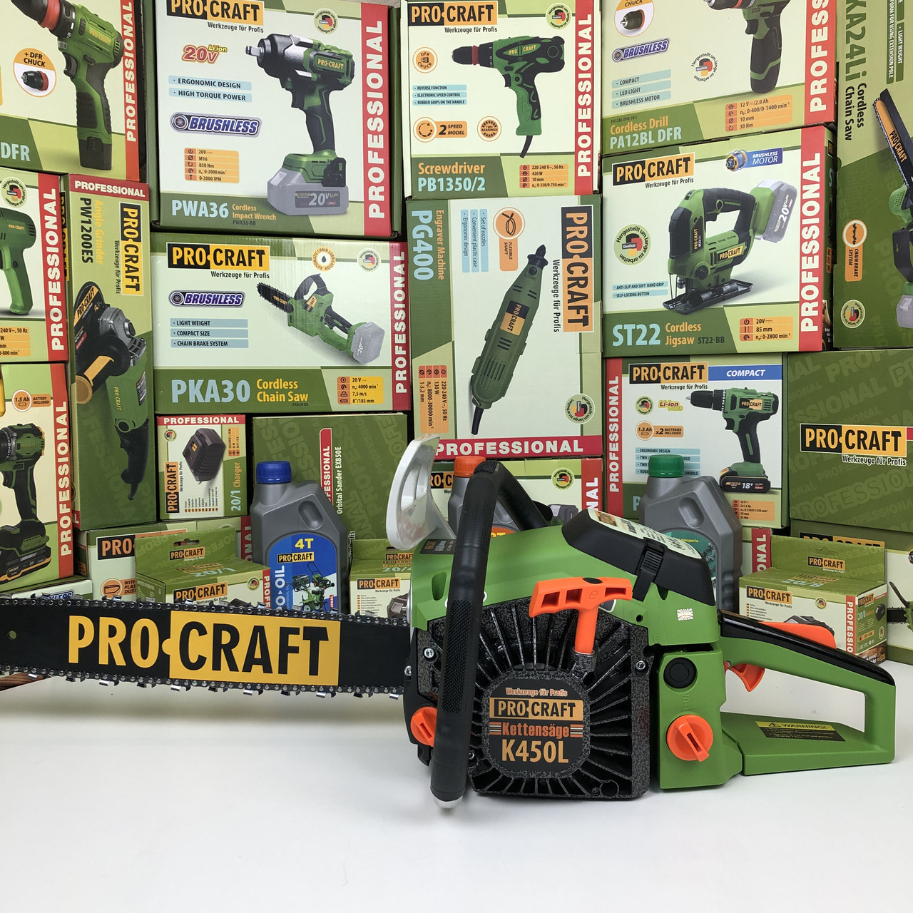 Бензопила Procraft K450L (3.6 кВт, шина 45 см) Потужна ланцюгова пилка Прокрафт K450L