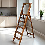 Дерев'яна драбина на 5 сходинки з вільхи висока, міцна, розкладна та зручна у використанні горіх темний, фото 3