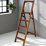 Дерев'яна драбина на 5 сходинки з вільхи висока, міцна, розкладна та зручна у використанні горіх темний, фото 4