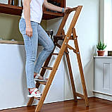Дерев'яна драбина на 5 сходинки з вільхи висока, міцна, розкладна та зручна у використанні горіх темний, фото 2