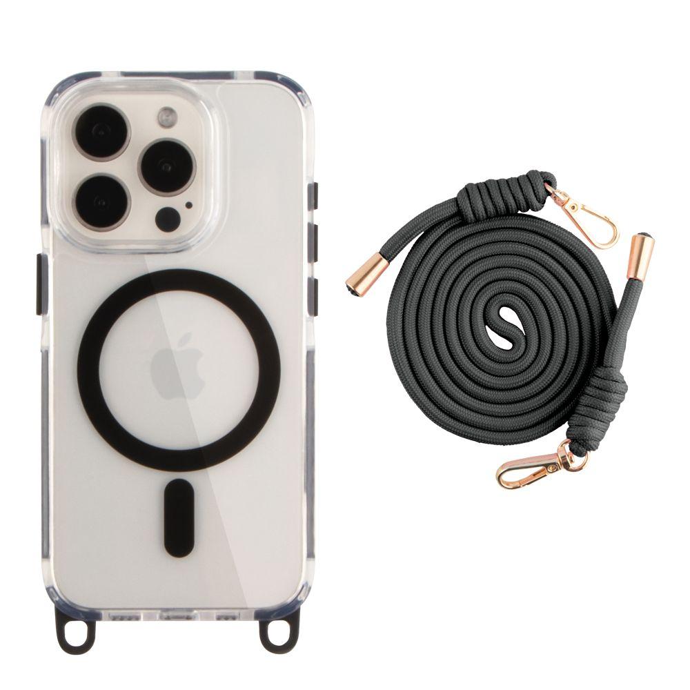 Чохол TPU+PC LanyardCase with MagSafe для iPhone 15 Pro Max Black, фото 1