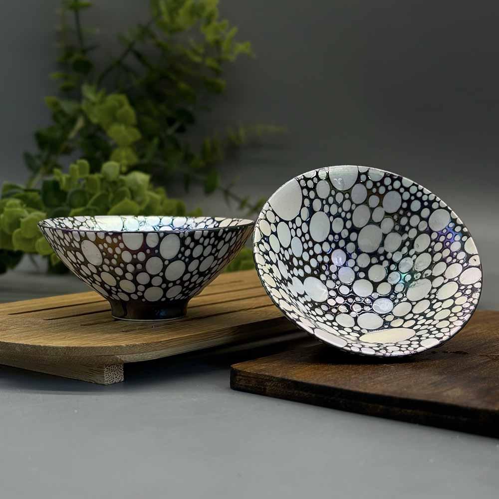 Фарфорова піала для пуера зі срібленням «Морська піна» Чорна з перламутром (1шт 75мл), фото 1