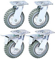 Комплект поворотних промислових коліс з гальмами 4 шт 150 мм 1400 кг подвійні шарикопідшипники