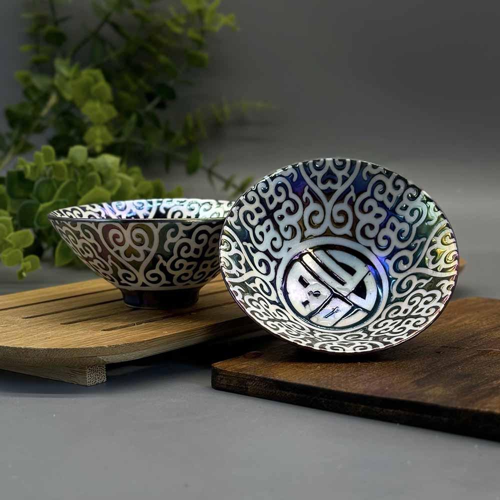 Фарфорова піала зі срібленням «Достаток» Чорна з перламутром (1шт 75мл), фото 1