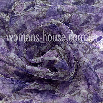 Тканина органза Кристал 150 см напівпрозора легка 60 г/м2 принт Бузкові квіти