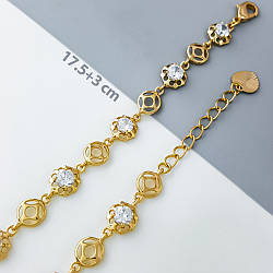 Позолочений Браслет Мереживні Квіти, р.17,5+3 см, медзолото Xuping