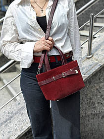 Сумка жіноча "Лоліта" натуральна шкіра та замша, бордова (бургунді)