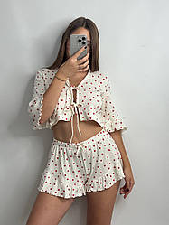 Піжама жіноча ТОП+ШОРТИ трикотаж бамбук РЮШИ 234/24