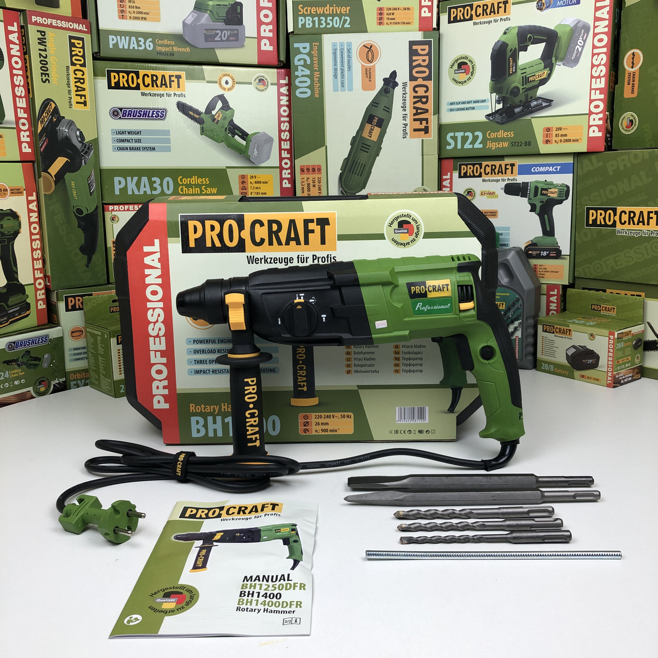 Перфоратор Procraft BH1400 (790 Вт, 3.0 Дж, SDS PLUS) у кейсі. Перфоратор Прокрафт BH-1400