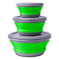 Набір складні силіконові миски з кришкою для пікніка 3 шт. Зелений Хіт продажу!