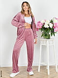4110-9 Спортивний костюм жіночий на блискавці велюр прямі штани норма (3 од: 42,44,46), фото 3