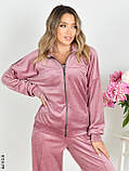4110-9 Спортивний костюм жіночий на блискавці велюр прямі штани норма (3 од: 42,44,46), фото 4