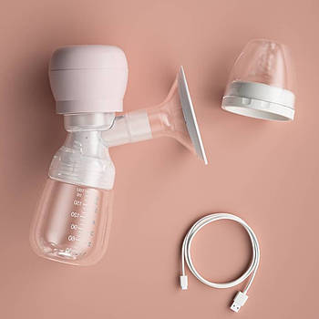 Електричний молоковідсмоктувач із соскою 150мл, від USB, Zhibao / Молоковідсмоктувач із пляшечкою / Молоковідсмоктувач двофазний